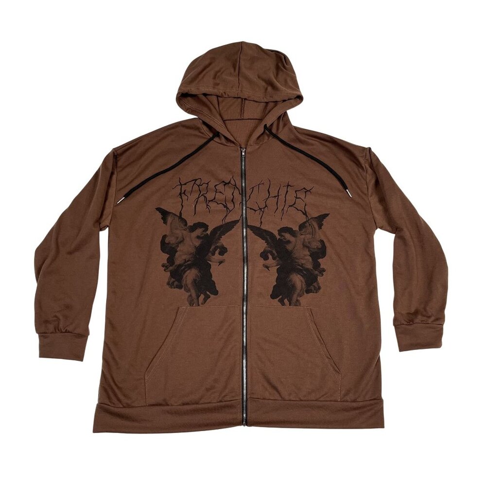 Y2K Frenchie Dark Angel Womens Brown Full‎ Zip Hoodie Size Medium